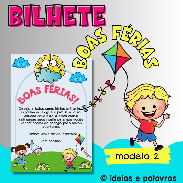 Recadinho Boas Férias ! Modelo 2 para Educação Infantil